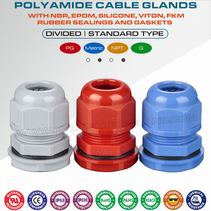 PG7~PG48 Polyamid-Kunststoff IP68 wasserdichte PG-Kabelverschraubungen und Kabelanschlüsse