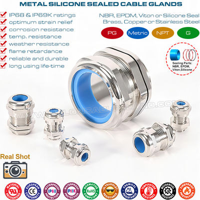 Adjustable PG Brass Cable Glands, IP68 Watertight Copper Cable Glands with Heat-proof Blue Silicone Seals & O-rings
