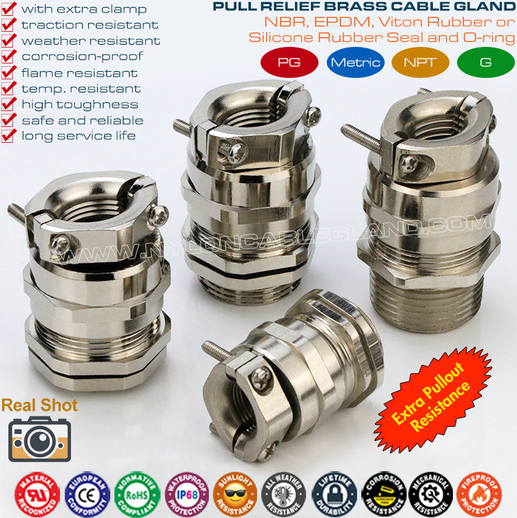 IP68 Waterproof NPT Cable Glands Nickel-Plated Brass with Stress Relief (Tension Relief)