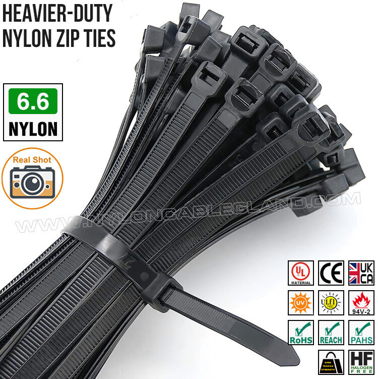 Plastic Tie Wrap 7.6x300mm Heavy-Duty Cable Tie, Ø8-80mm Adjustable Nylon (PA) 6.6 Zip Tie c/w 130lbs or 157lbs Strength for Construction