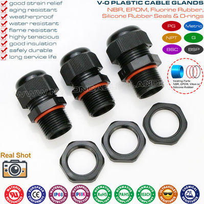 Druckfeste Kabelverschraubungen schwarzem Polyamid IP68 (UL94 V-0) PG7~PG48 / M10~M75 mit PG/Metrischem Gewinde