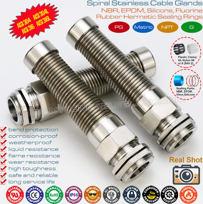 Metallische PG Kabelverschraubungen (Kaabli tihendid) IP68 aus Edelstahl SS 304 / SS 316 mit Spiralschutz