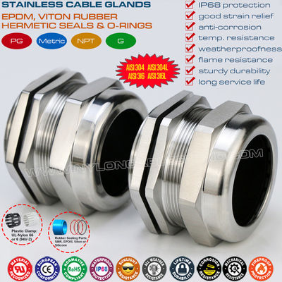 304, 316, 316L Edelstahl PG36 Kabelverschraubung, IP68 wasserdichter verstellbarer Verschraubung für 25–33 mm Bereich