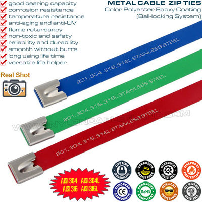 Polyesterbeschichtete Epoxidbeschichtete Metall Kabelbinder aus Edelstahl 304/316 15mm x 400mm (800 lbs) für Maschinen