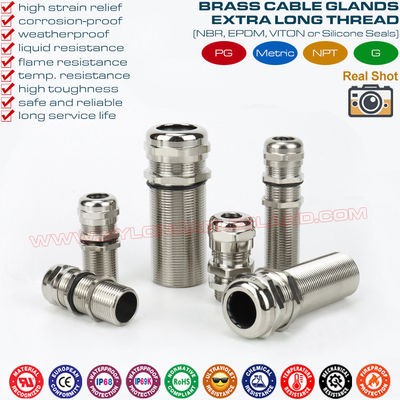Metall-Kabelverschraubungen Langem Gewinde Vernickeltem Messing IP68/IP69K (PG7~PG48 & M12~M63) für dicke Platten