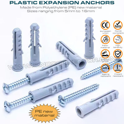Kunststoff Spreizdübel & Anker mit Doppelflügeln und Schrauben, fischförmig, Polyethylen, Ø5~Ø16 mm, für Betonwände