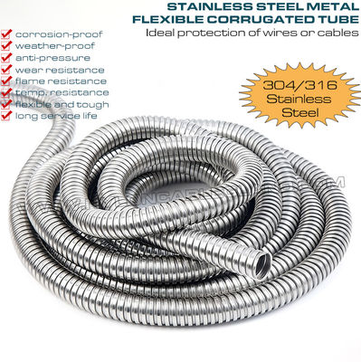 Flexibles Wellrohr Riffelrohr Wellschlauch aus Edelstahl 304/316, DN20 (Ø 20 mm x Ø 24,3 mm), 50 m/Rolle, zum Schutz von Kabeln