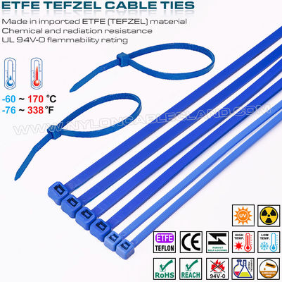 Blauer Teflon-Kabelbinder 200 x 4,8 mm, 94V-0 ETFE-Kabelbinder 50 lbs chemikalienbeständiger Tefzel-Kabelbinder für extreme Umgebungen