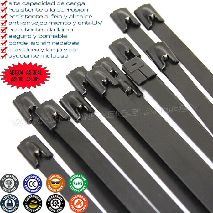Metallischer Kabelbinder (Drahtbinder) aus Edelstahl 304/316 200mm x 7.9mm mit vollständiger Polyesterbeschichtung (380 lbs) für Drähte Kabel
