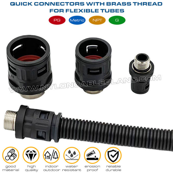 Kunststoff Gerade Verbinder schwarz RAL9005 mit metrischem Metall gewinde M12~M63 für flexible Rohre AD10~AD54.5