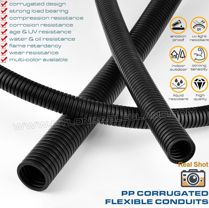 V-0 feuerfestes Elektrorohr Polypropylen (PP) schwarzes RAL9005, flexibler Schlauch Wellrohr AD21.2 für Drähte, Kabel
