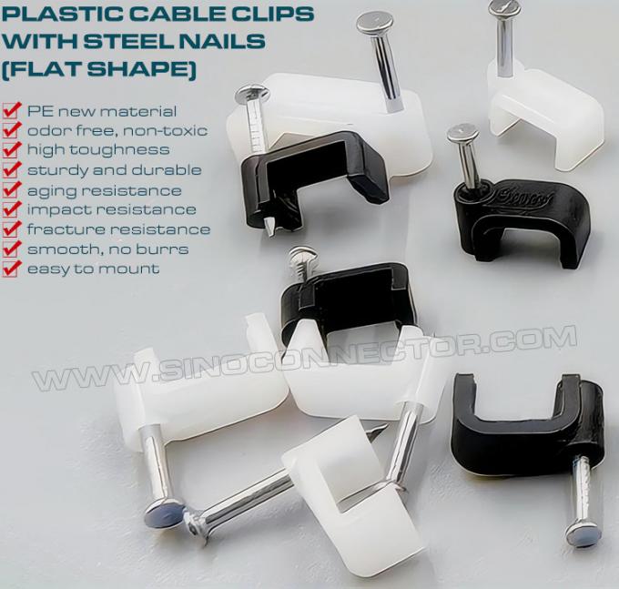 Kabelclips schwarze kabeļu skavas 100 Stück, 4mm~19mm quadratische Nagelclips Kabelorganisatoren weiß mit Nägeln für Flachkabel