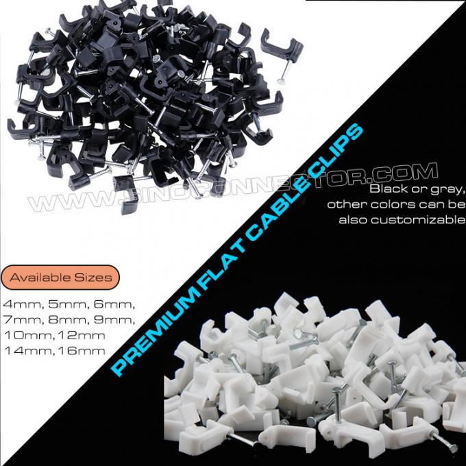 Flache Kabelclips Kunststoff Drahtorganisatoren weiß 4mm~19mm flache Drahtclips Kabelorganisatoren schwarz mit Zementnägeln für quadratische Kabel
