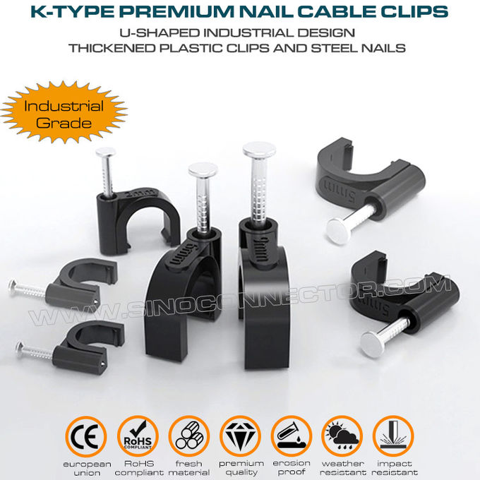 Kabelclips (Nagelkabelclips, Nagelclips, Nagelschellen), Polyethylen, schwarz/weiß, U-förmig, K-Typ, 4mm~32mm, für Kabelmanagement