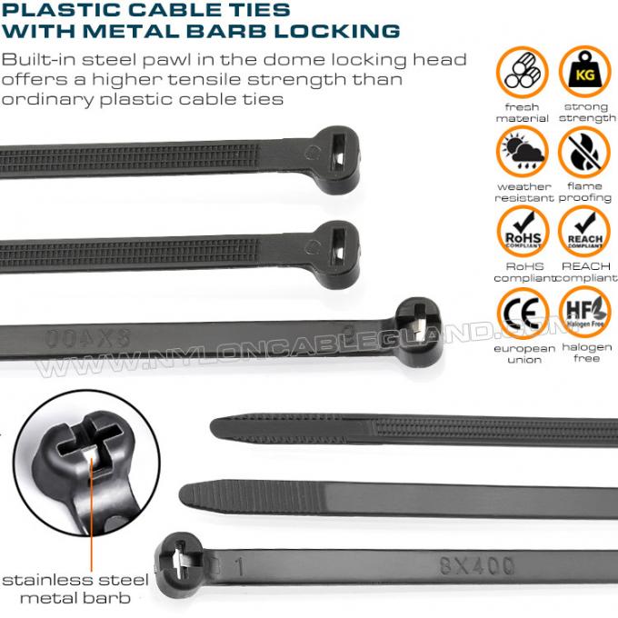 Nylon Kabelbinder mit Metallzunge 400mmx8, Ø9-108mm verstellbarer Kunststoff Kabelbinder mit Stahlzunge, 550N (112 lbs), für den Schiffbau